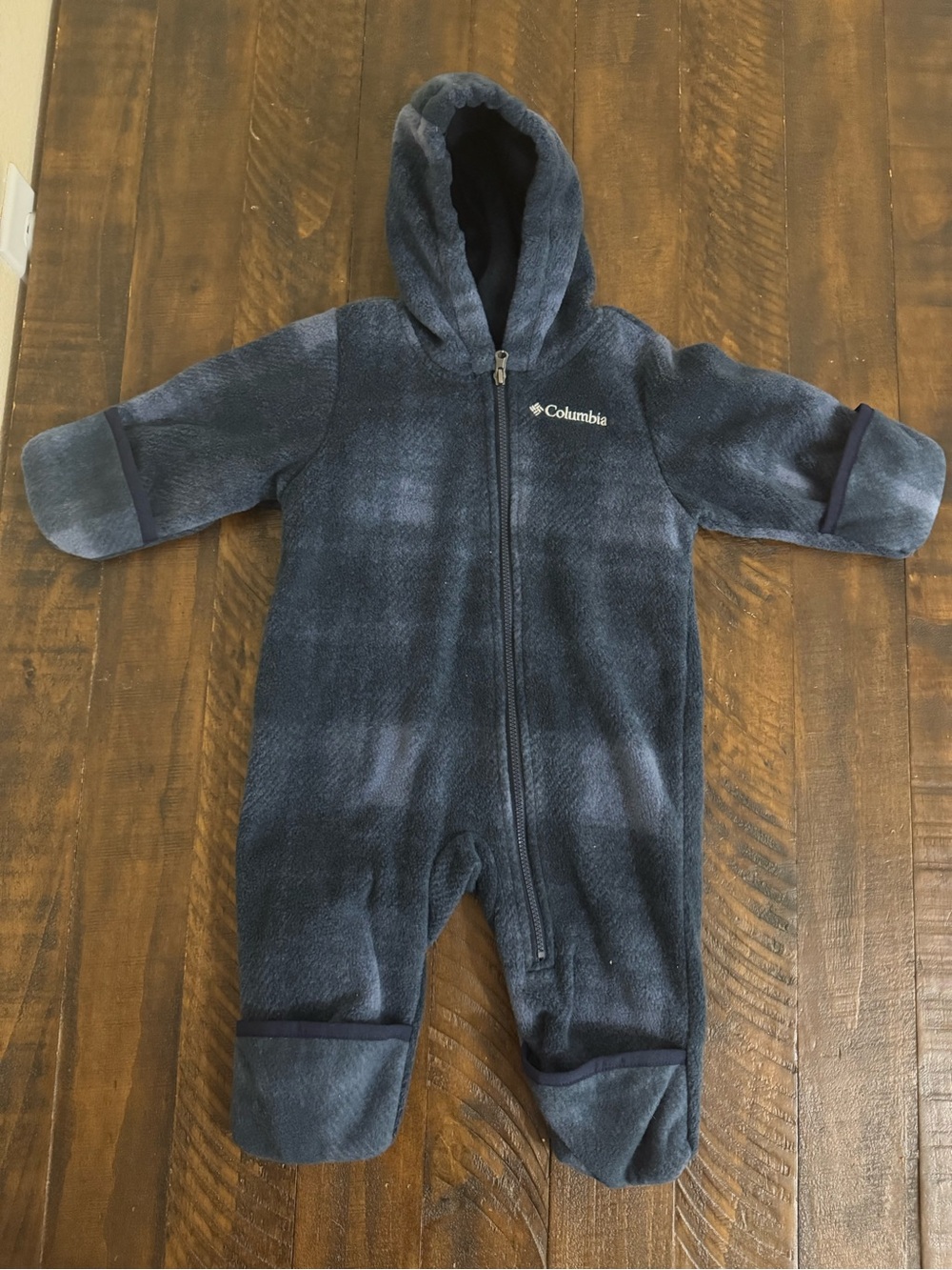 Columbia Navy Hooded Fleece One-Piece for Babies, Size 3-6 Months